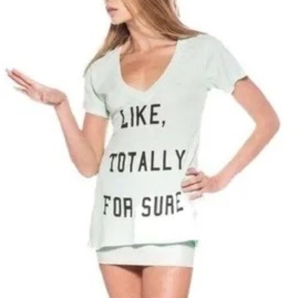 NWOT Wildfox "Like, Totally for Sure" V Neck Tee - Picture 1 of 8